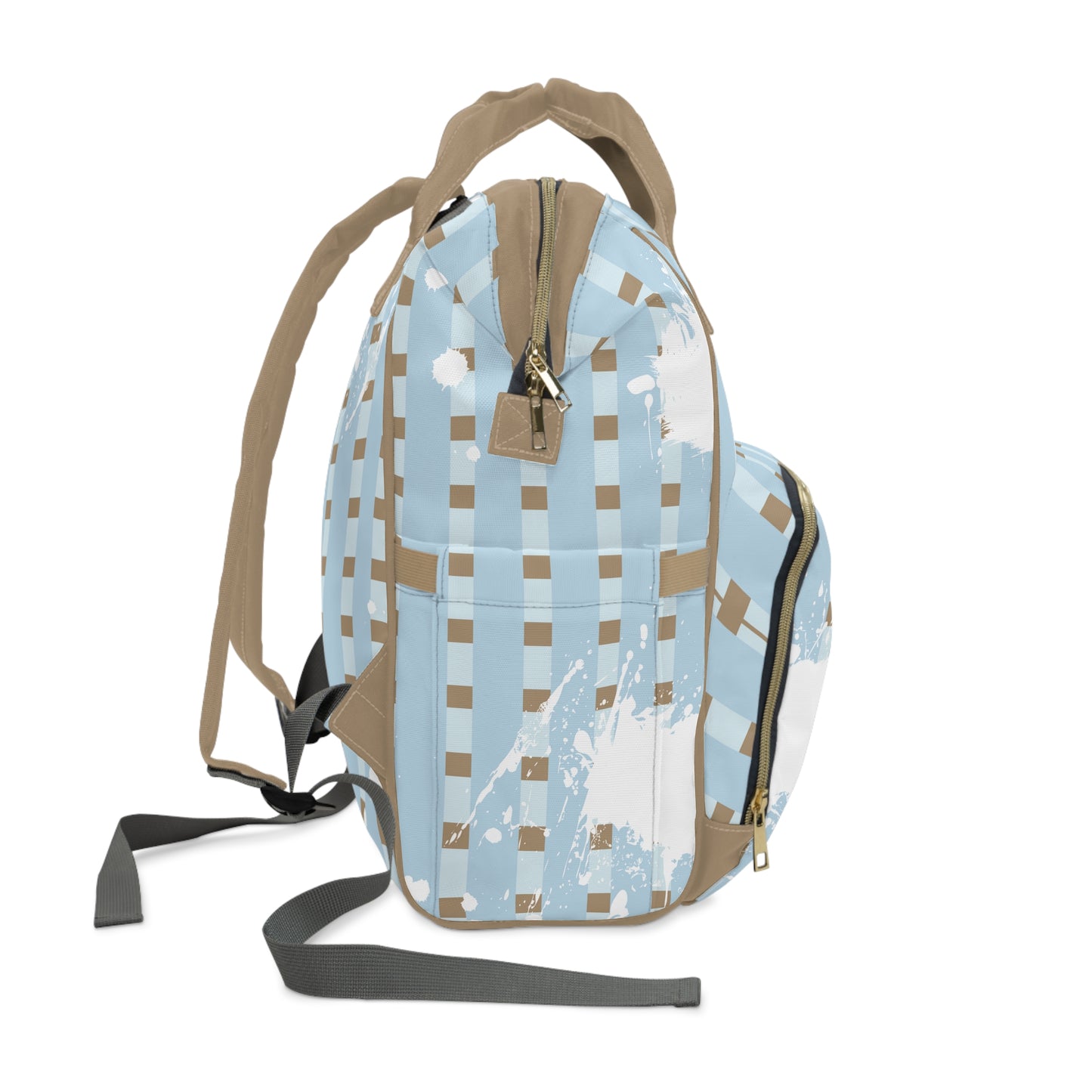 Plaid Blue Splash, Multifunctional Diaper Backpack
