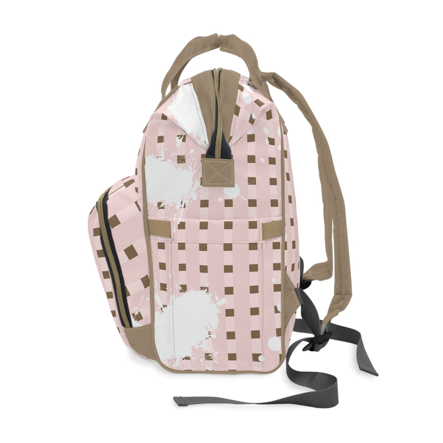 Plaid Pink Splash, Multifunctional Diaper Backpack