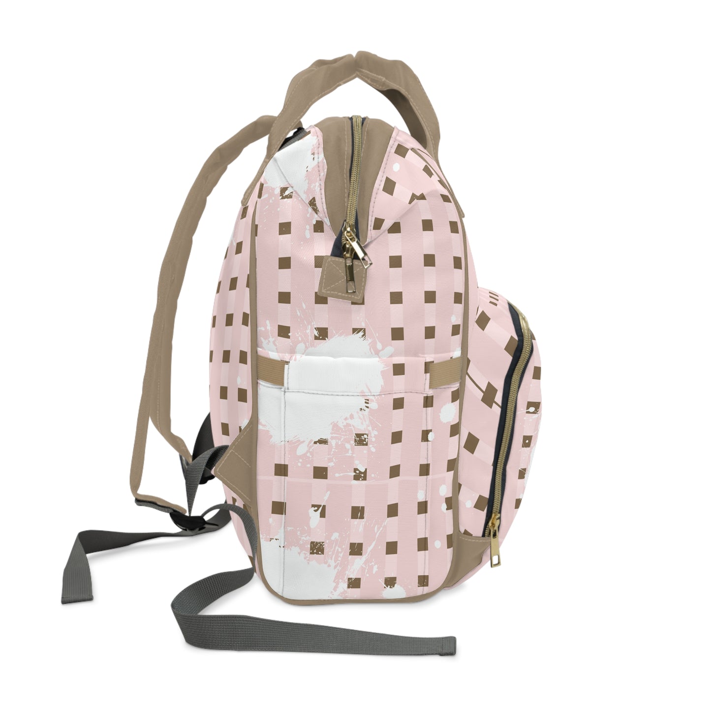 Plaid Pink Splash, Multifunctional Diaper Backpack