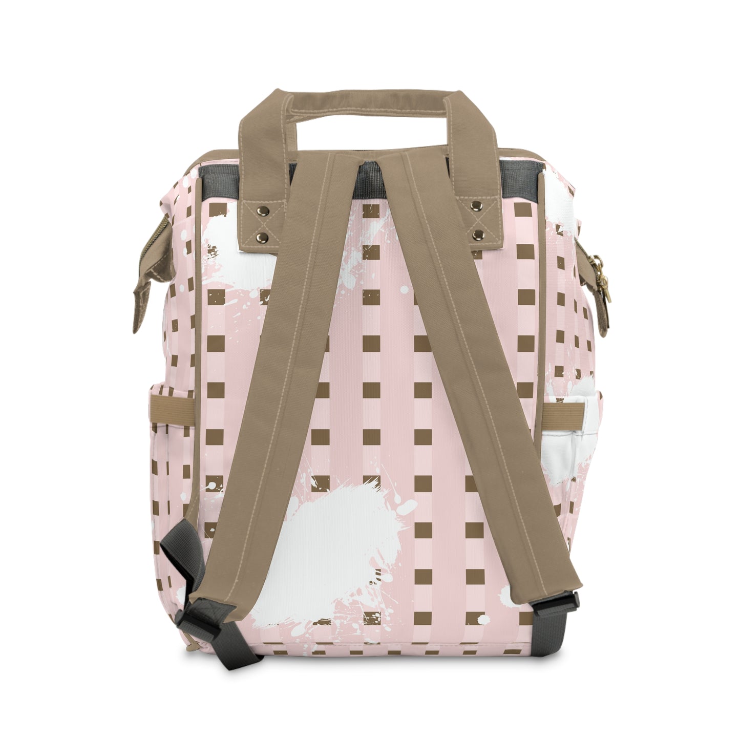Plaid Pink Splash, Multifunctional Diaper Backpack