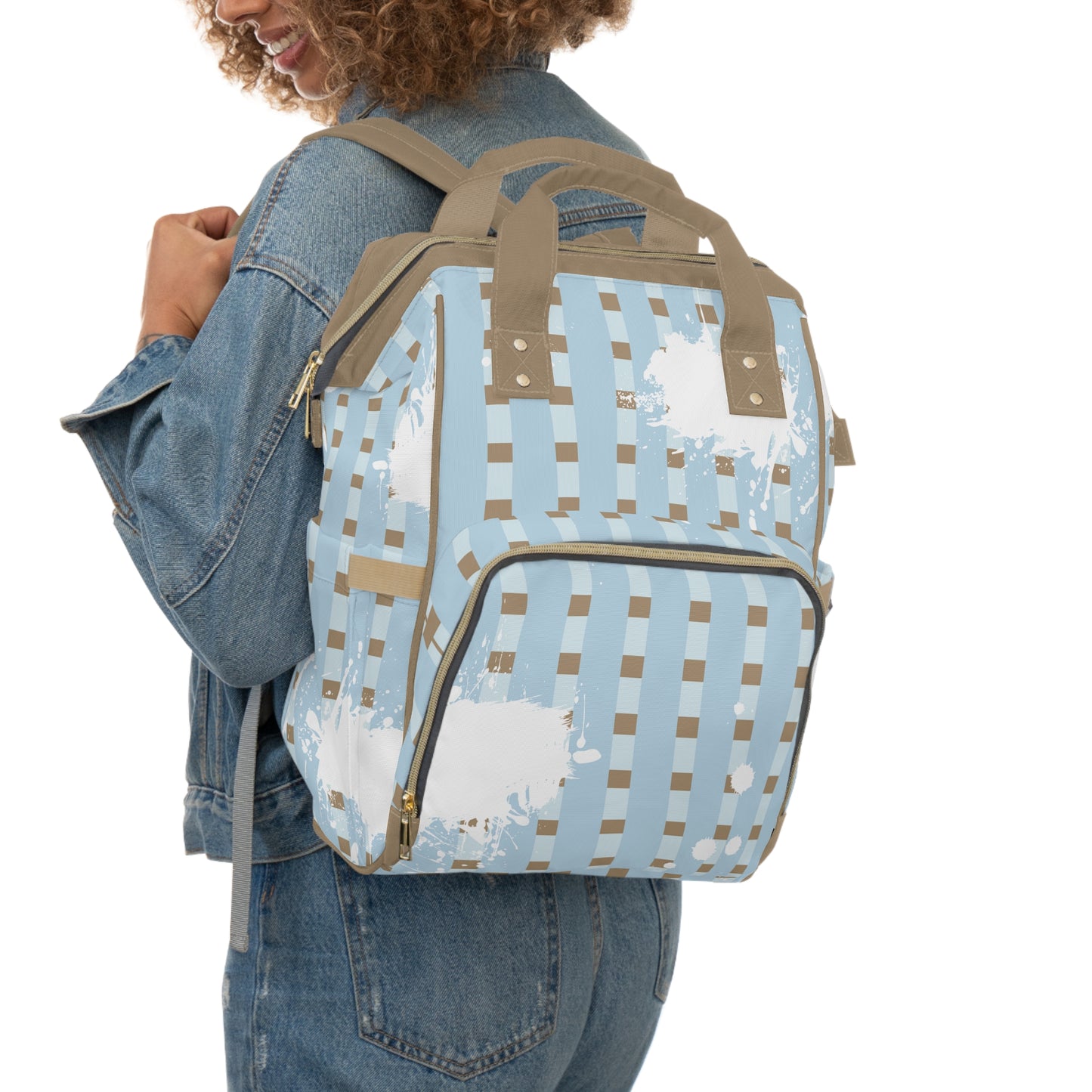 Plaid Blue Splash, Multifunctional Diaper Backpack