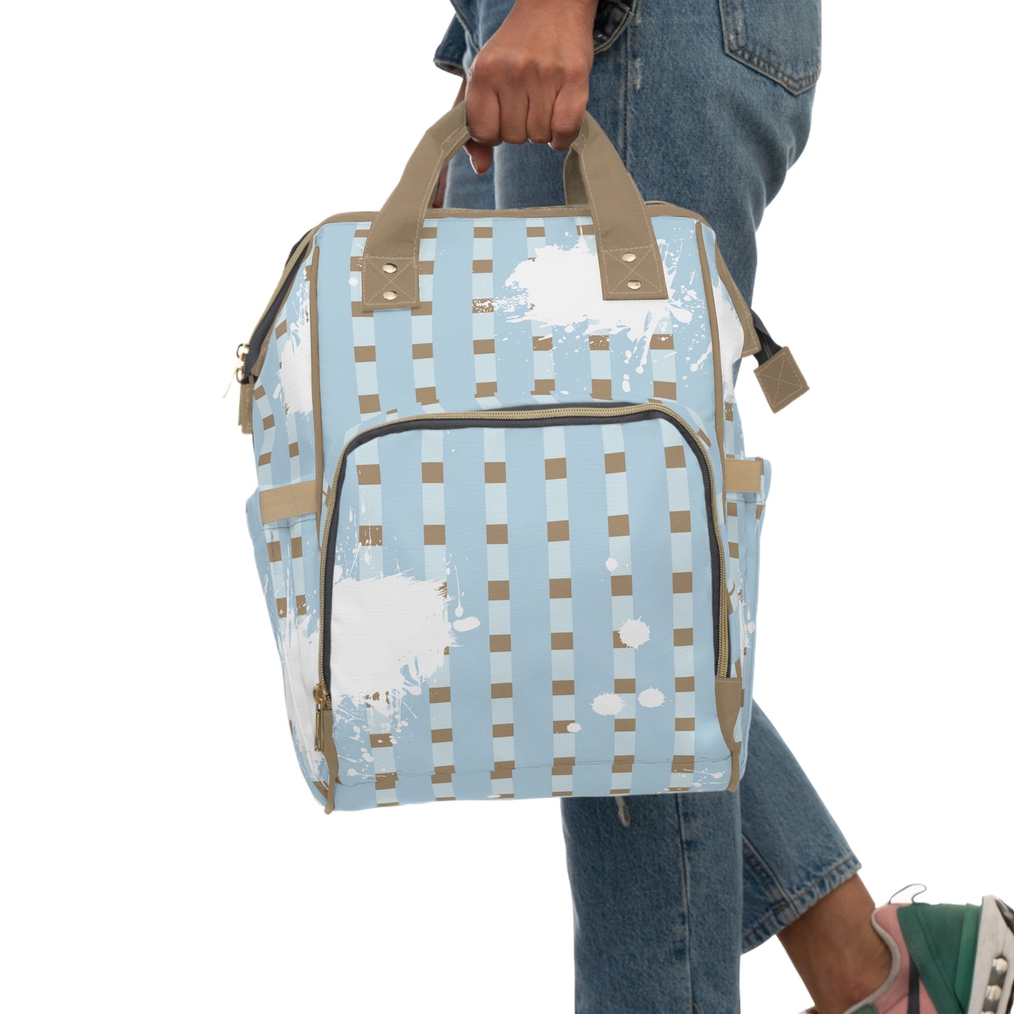 Plaid Blue Splash, Multifunctional Diaper Backpack