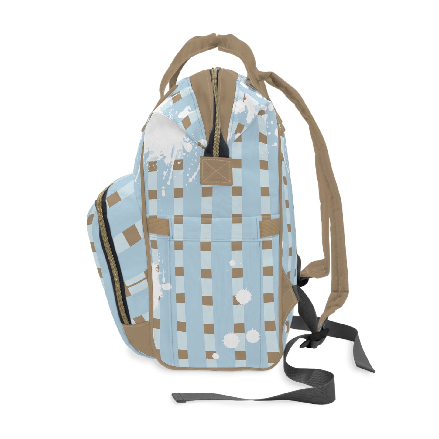 Plaid Blue Splash, Multifunctional Diaper Backpack