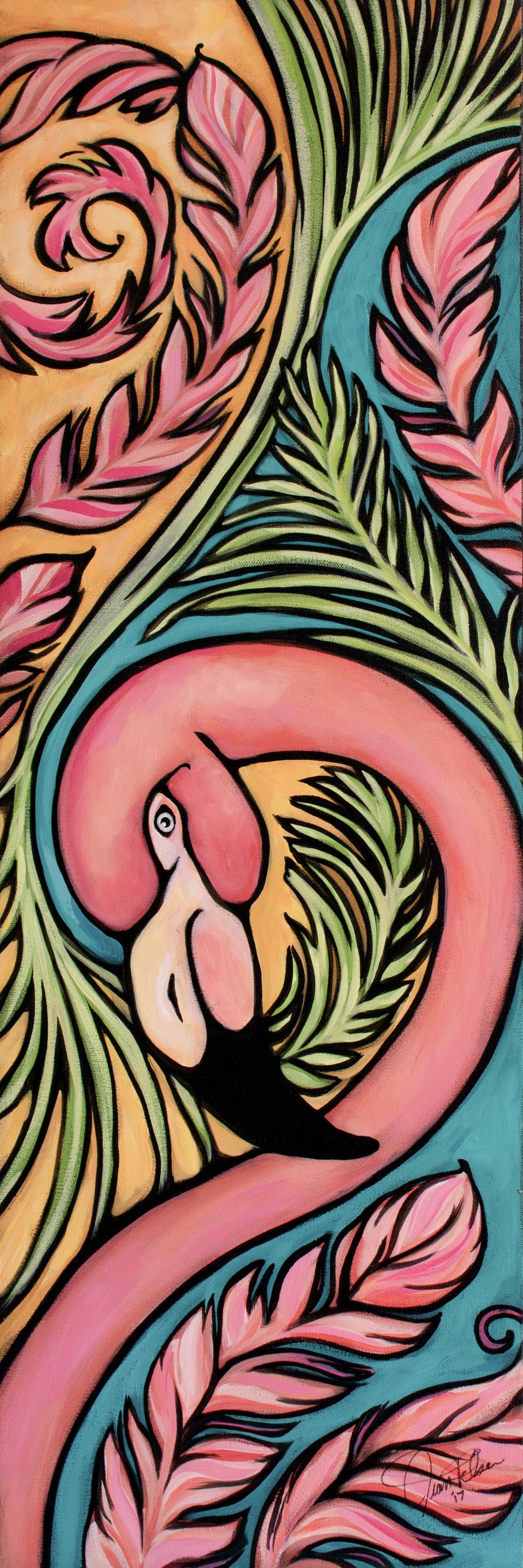 FLAMINGO BABY, Original abstract canvas Painting For Sale-Abstract Flamingo