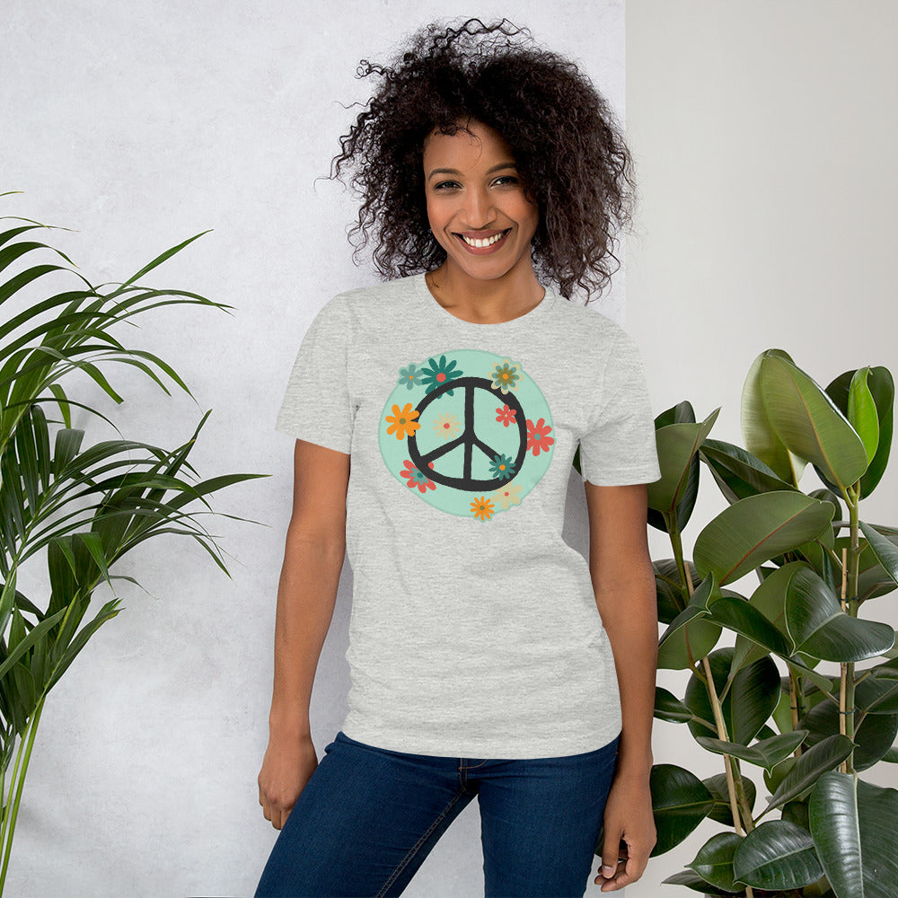 Peace sign, Peace symbol with flowers t-shirt
