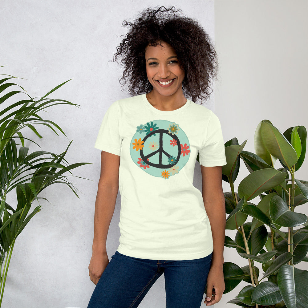 Peace sign, Peace symbol with flowers t-shirt