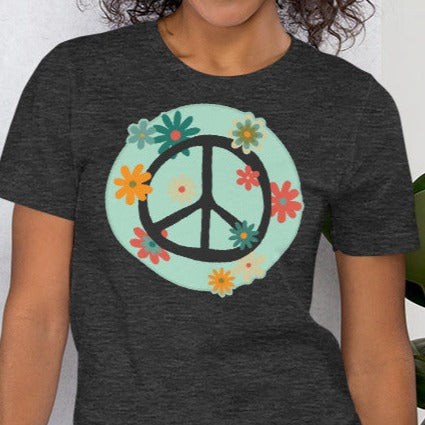 Peace sign, Peace symbol with flowers t-shirt