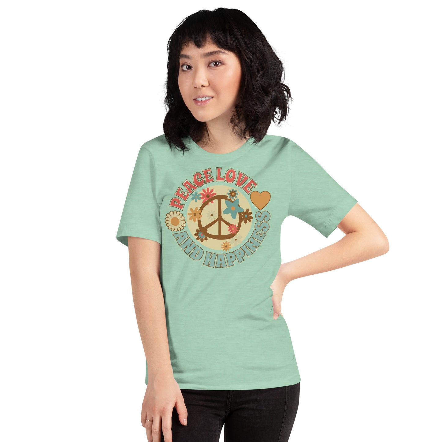 Peace love and happiness, with flowers t-shirt