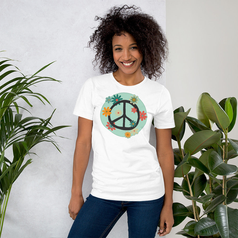 Peace sign, Peace symbol with flowers t-shirt