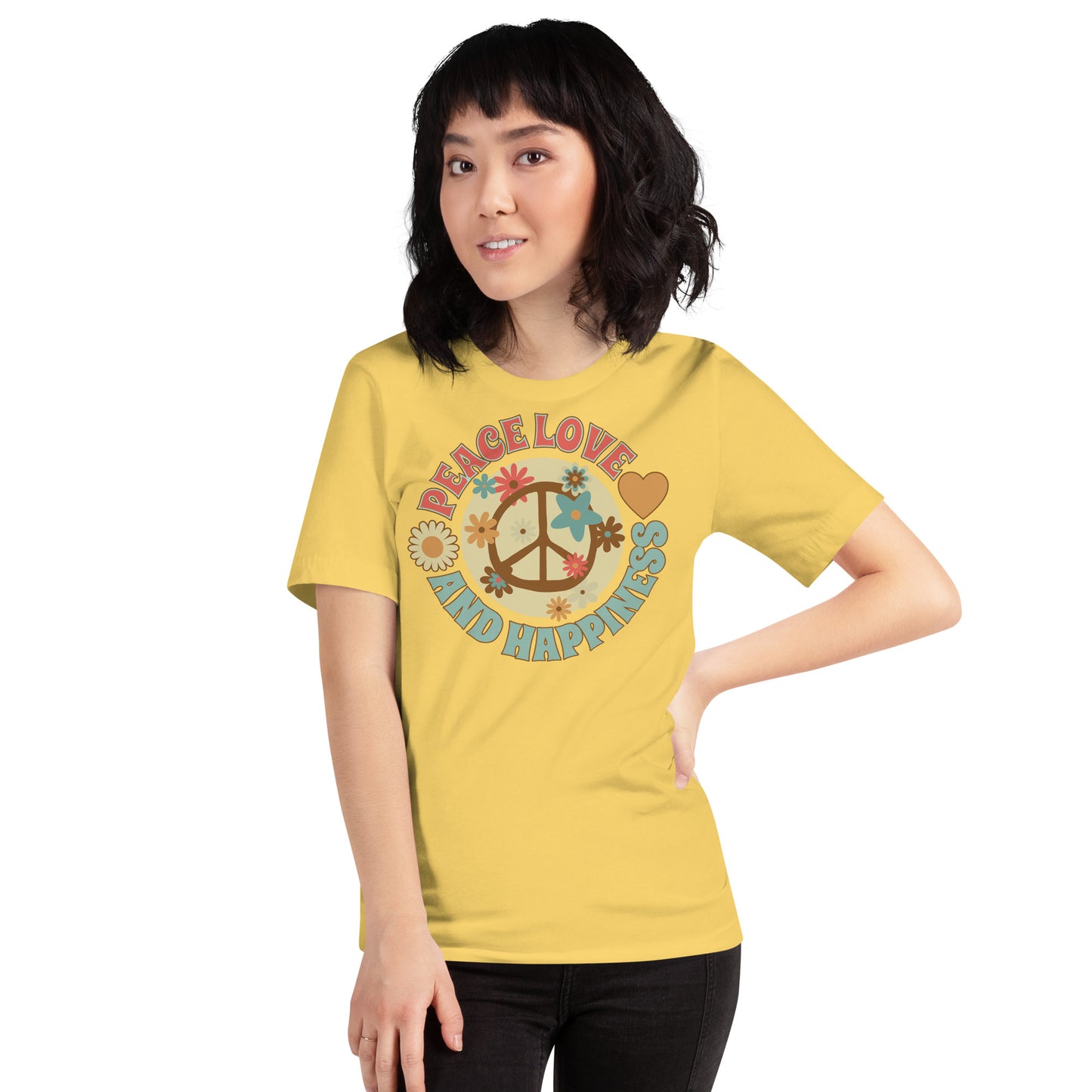 Peace love and happiness, with flowers t-shirt