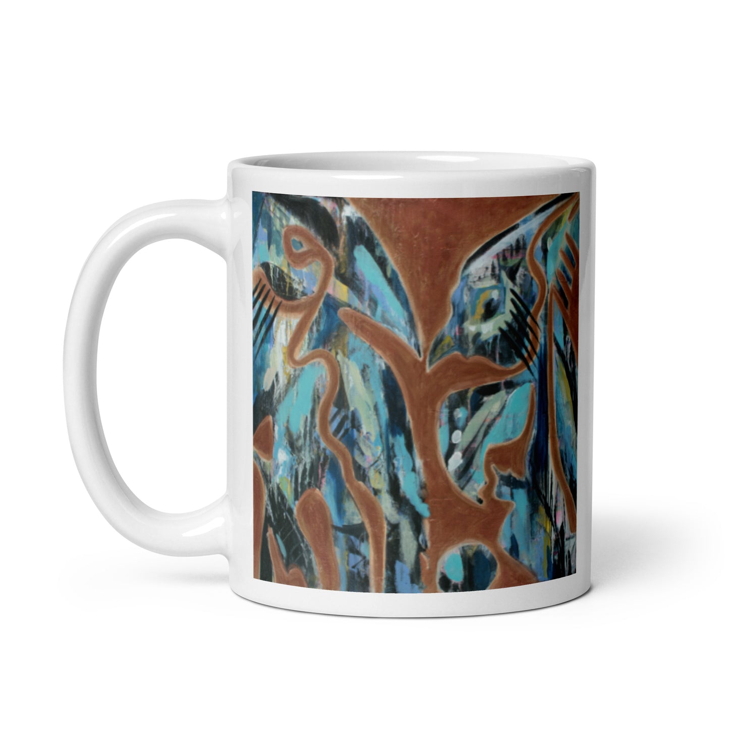 Crow & Parrot, White glossy mug