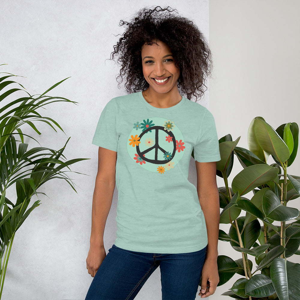 Peace sign, Peace symbol with flowers t-shirt