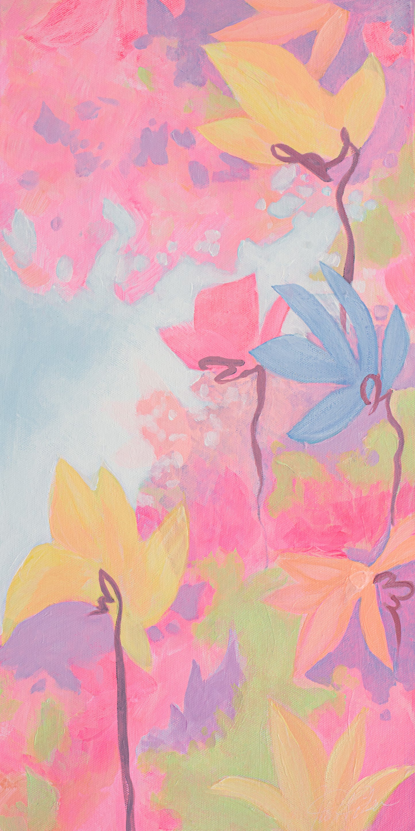 GARDEN PINK 1&2, Set of 2 Original abstract canvas painting for sale, Abstract Art floral, pink