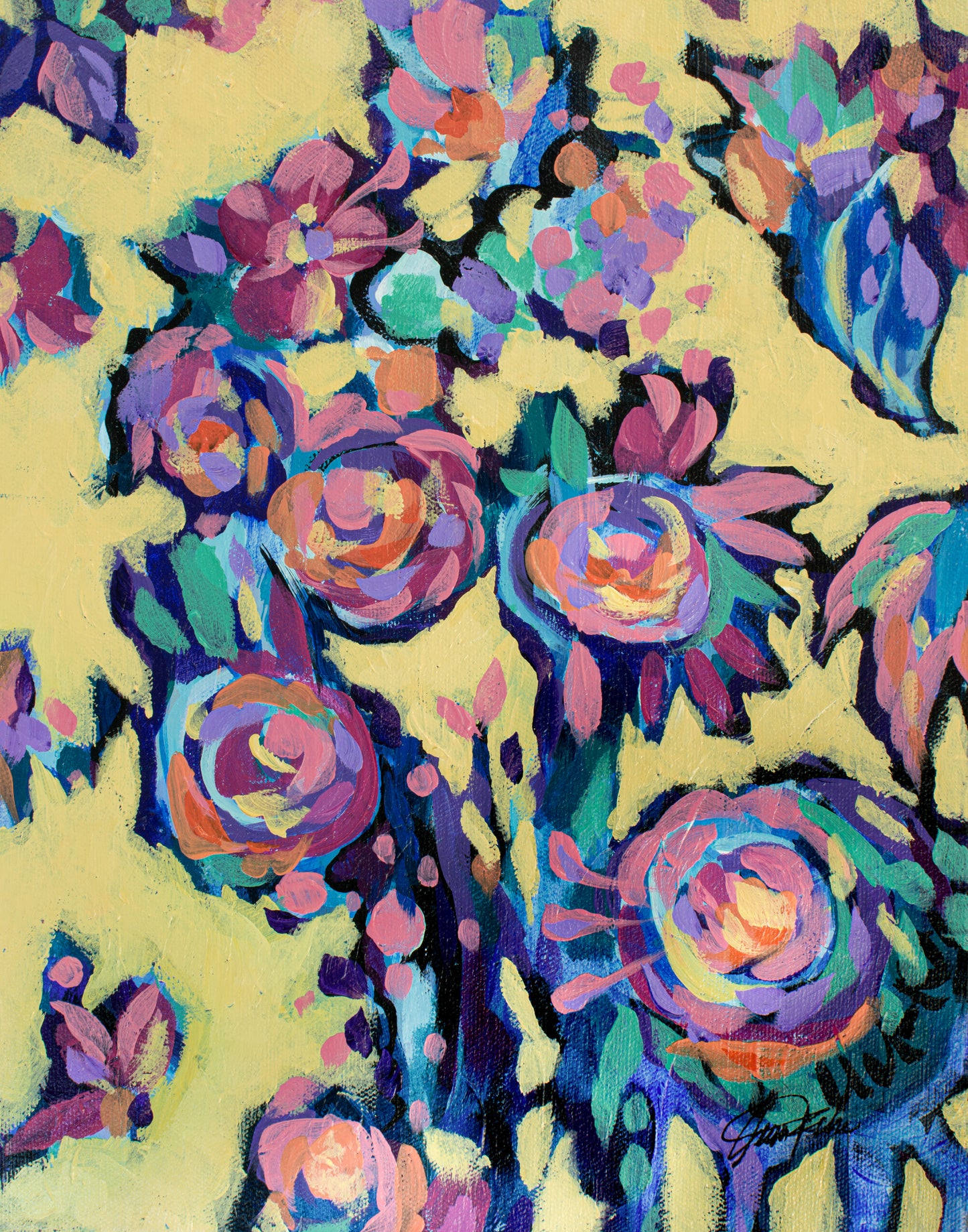 SUN GARDEN 1&2, Set of 2 Original abstract canvas painting for sale, Abstract Art floral