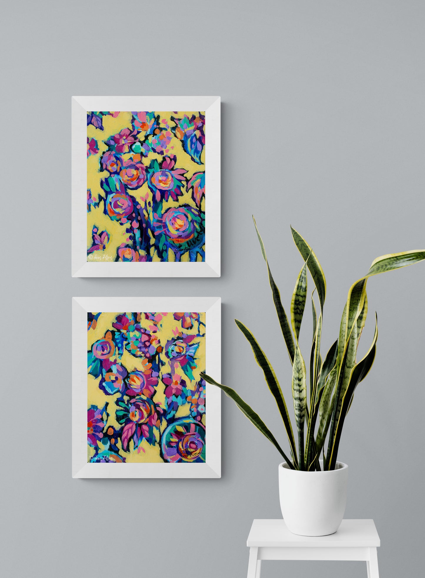 SUN GARDEN 1&2, Set of 2 Original abstract canvas painting for sale, Abstract Art floral