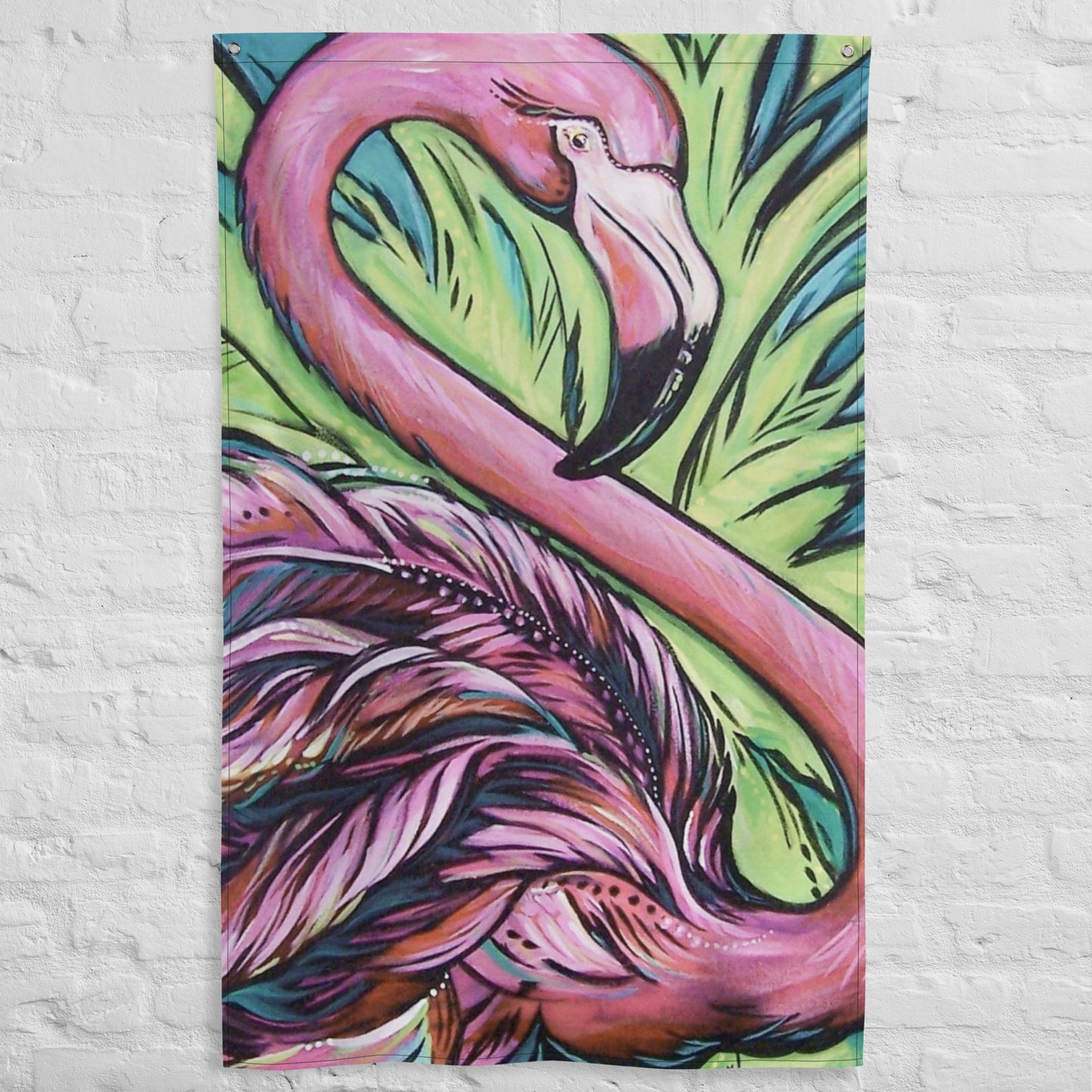 High Tide Flamingo Tapestry Flag