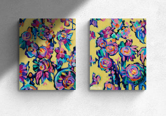 SUN GARDEN 1&2, Set of 2 Original abstract canvas painting for sale, Abstract Art floral