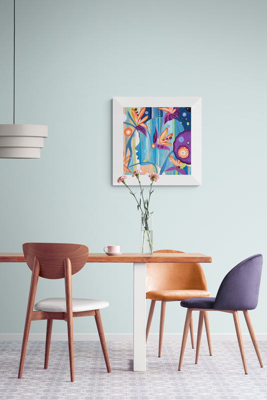 THE INTROVERT, Original abstract canvas painting for sale, Abstract Art floral, Abstract face